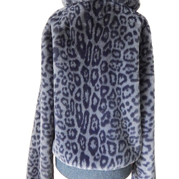 Generation Love HEIDI Gray Leopard Print Faux Fur Bomber Jacket Zipper Sz XS - Picture 4 of 5